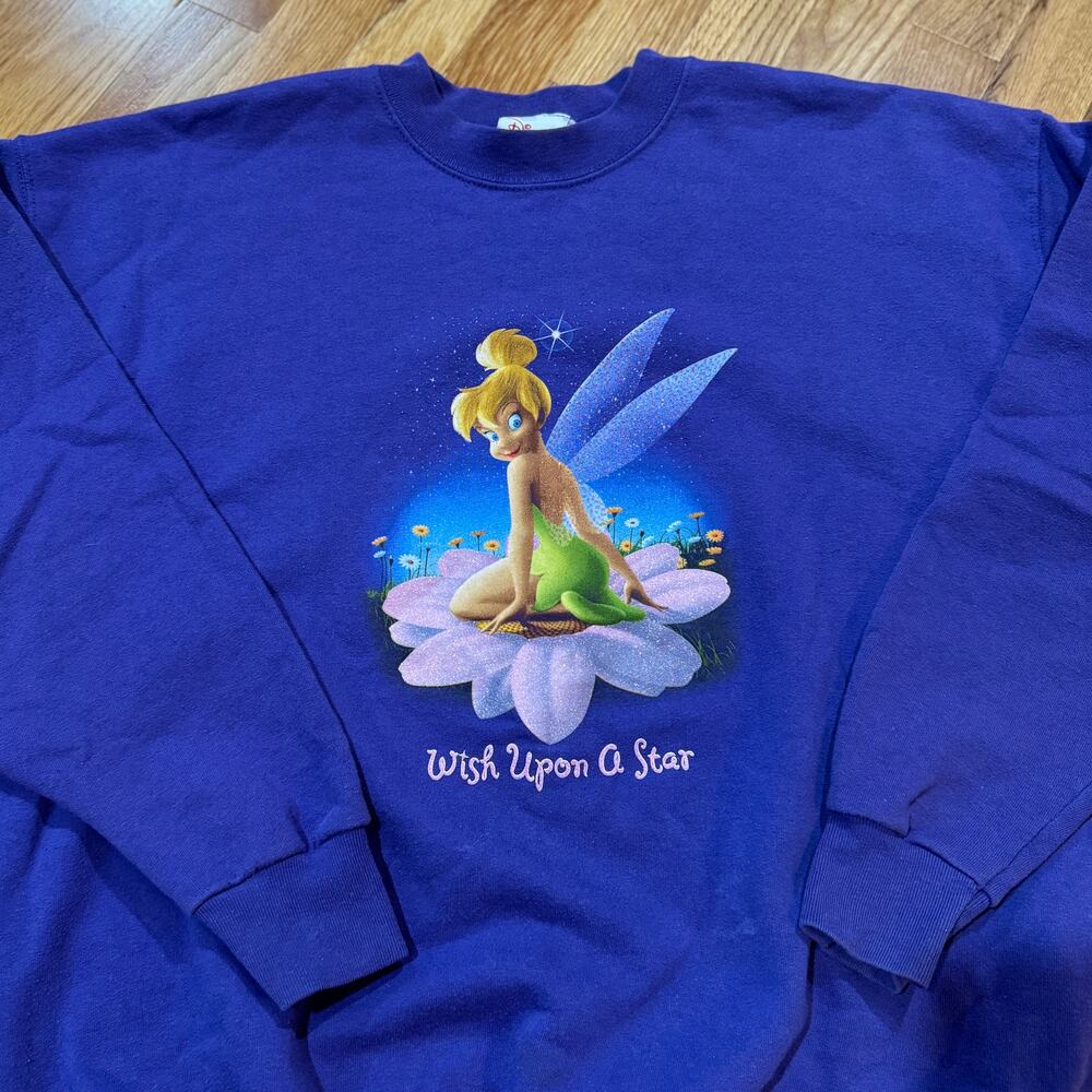 Disney Tinkerbell Crewneck Sweatshirt L Purple Vintage Y2K Fairycore Disneycore